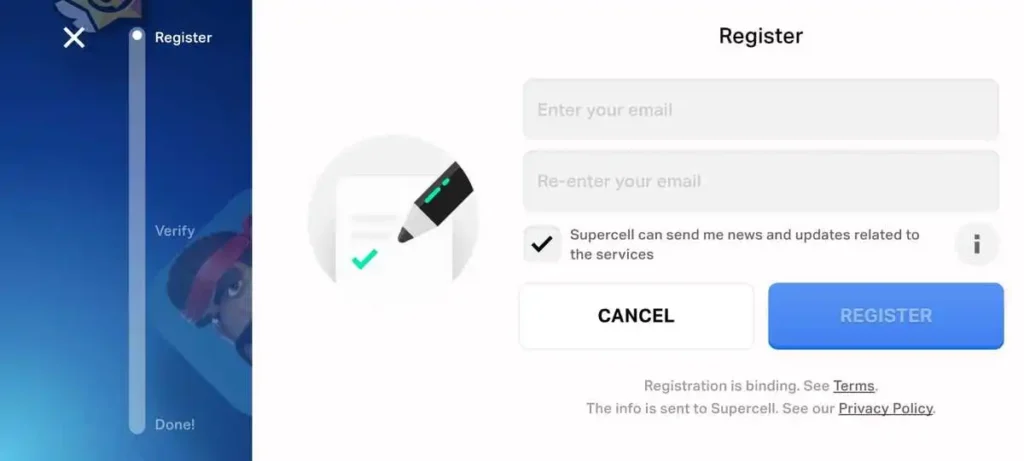 fill your details like email to create new supercell id